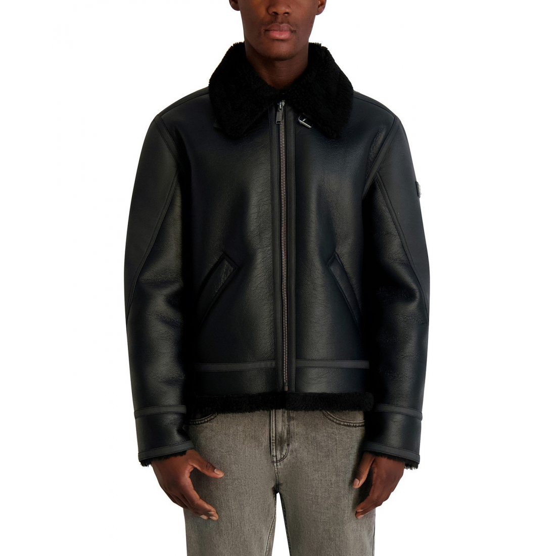 Veste en cuir 'Paris Sherpa Lined' pour Hommes