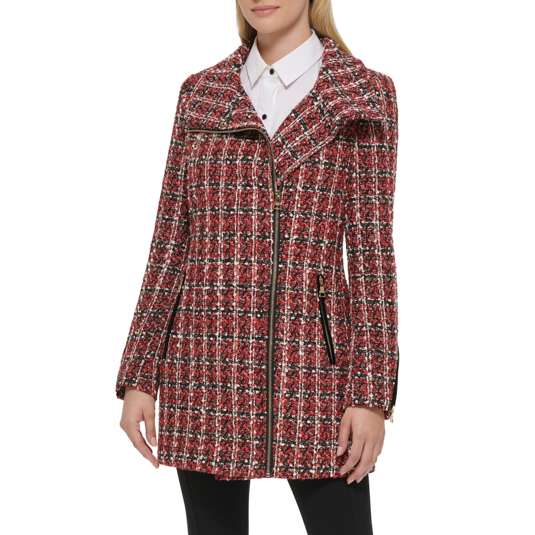 Manteau 'Plaid Sequin Embellished Zip' pour Femmes