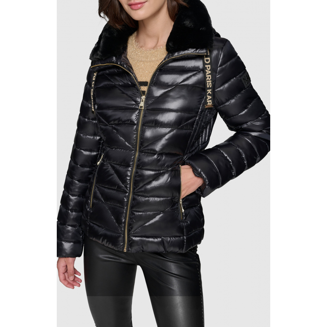 Veste matelassée 'Faux Fur Collar Quilted' pour Femmes