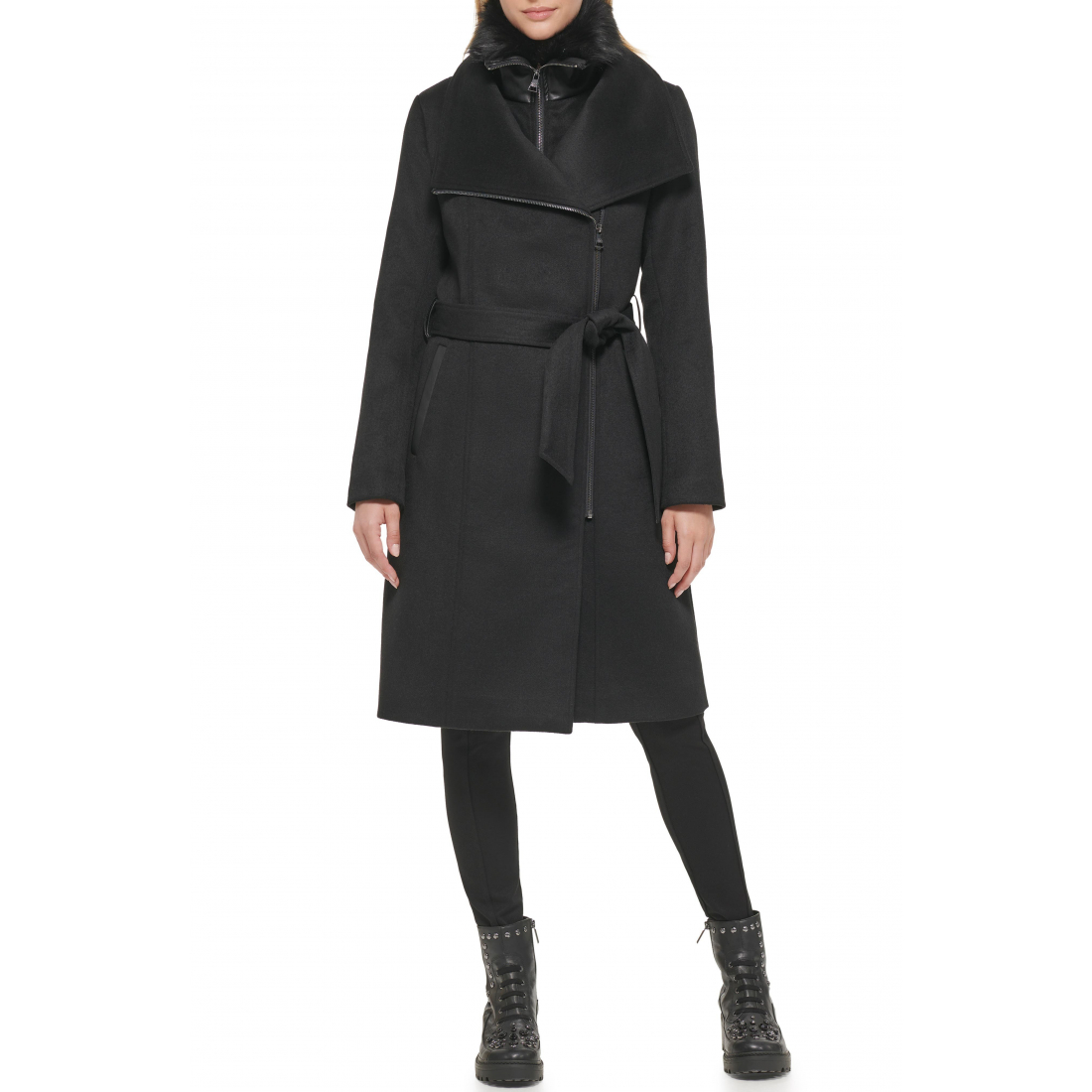 Manteau 'Asymmetric with Removable Faux Shearling Bib' pour Femmes