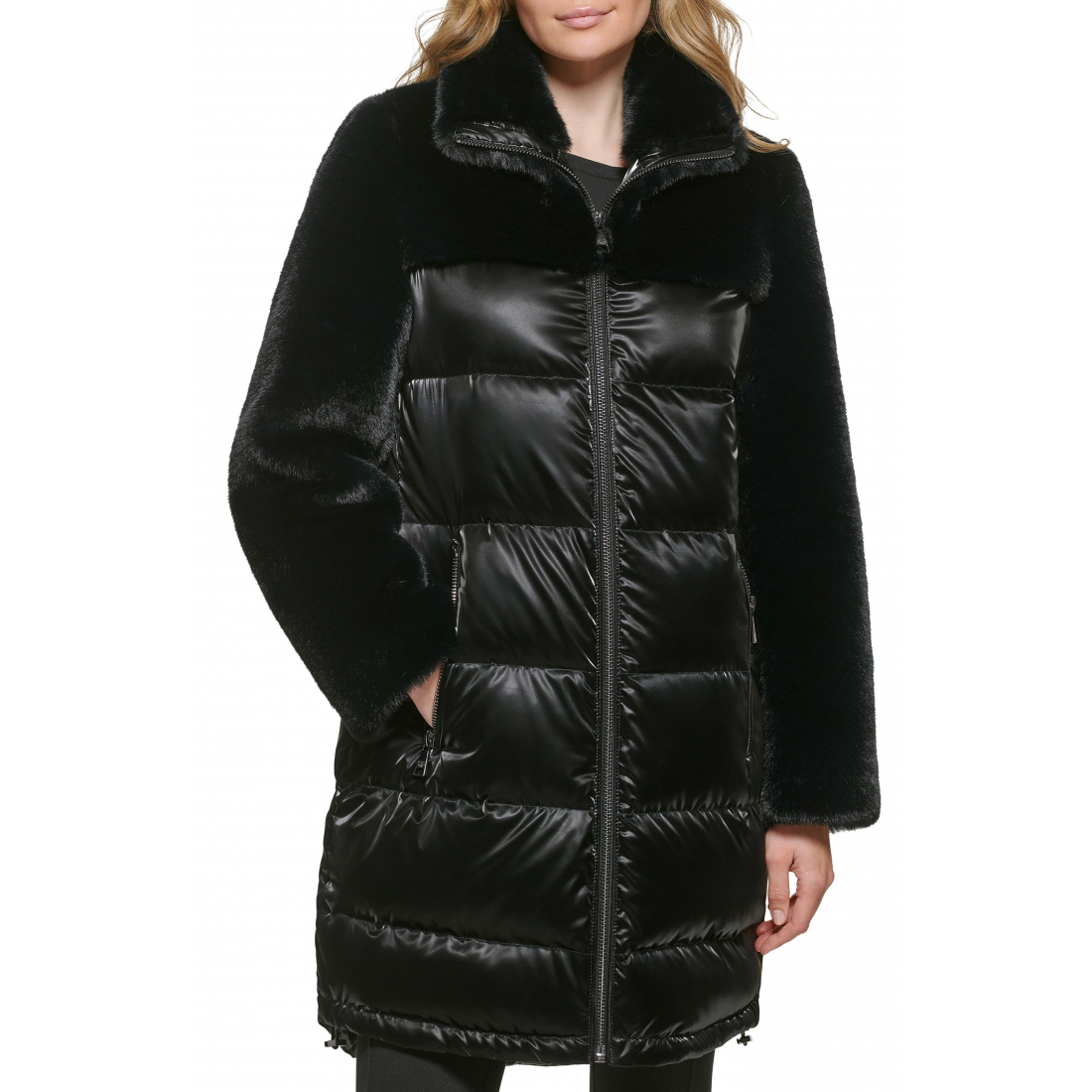 'Lacquer Water Resistant Faux Fur Trim' Pufferjacke für Damen