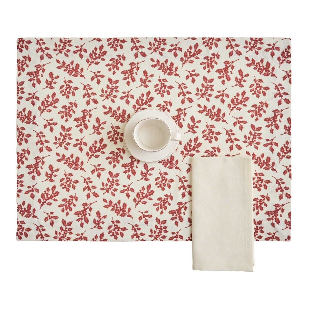 Mistletoe Set Of 2 American Plates + 2 Napkins, White/Red