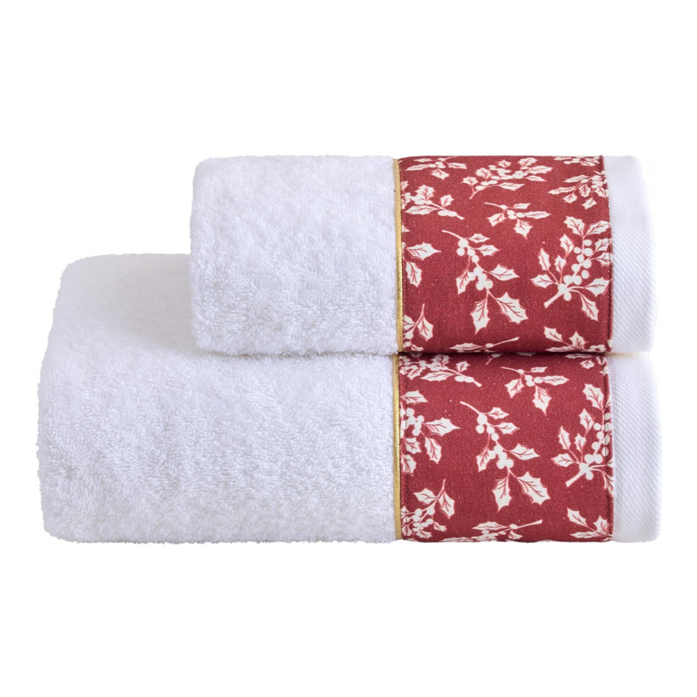 Mistletoe Hand + Guest Terry Towel Set, White/Red