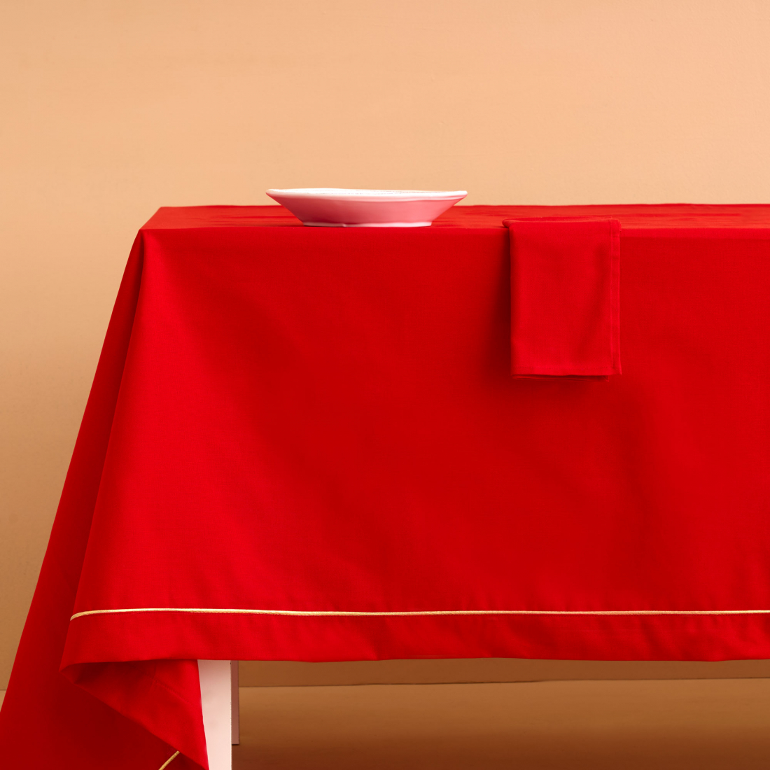Christmas Linen Tablecloth 180x180 cm, Red/Gold