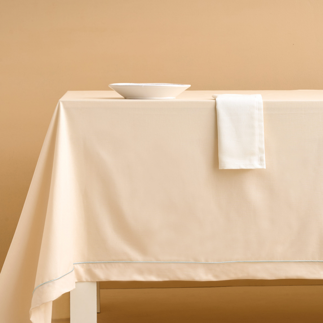 Christmas Linen Tablecloth 180x270 cm, Ivory/Silver