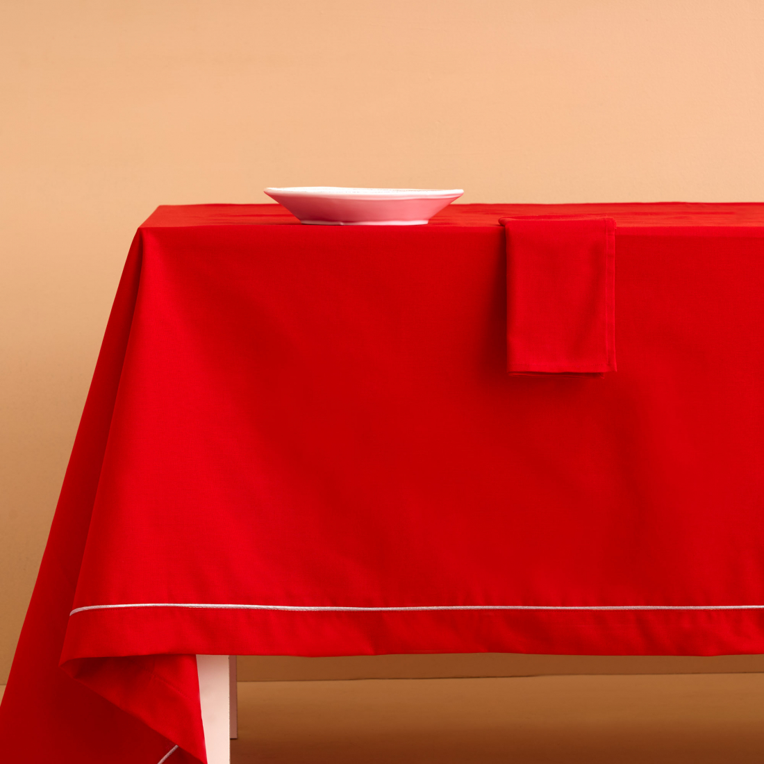 Christmas Linen Tablecloth 180x270 cm, Red/Silver