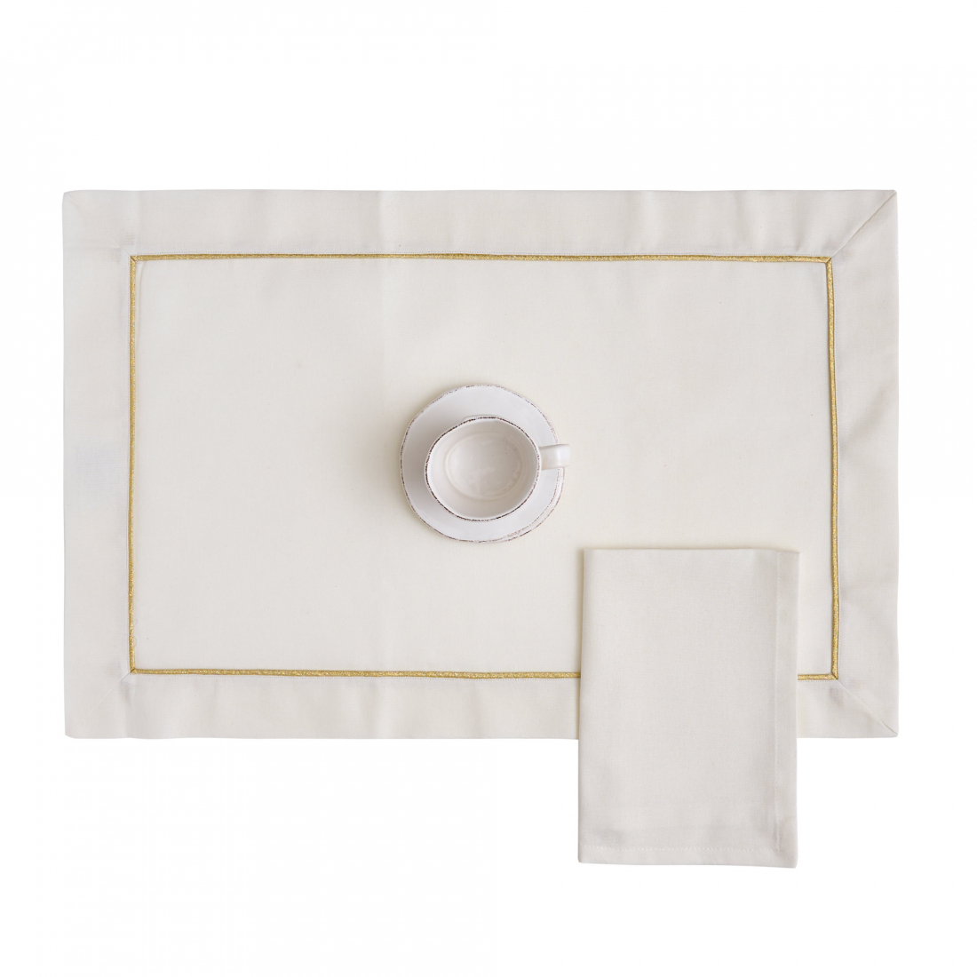 Christmas Set 2 American + 2 Napkins, Ivory/Gold