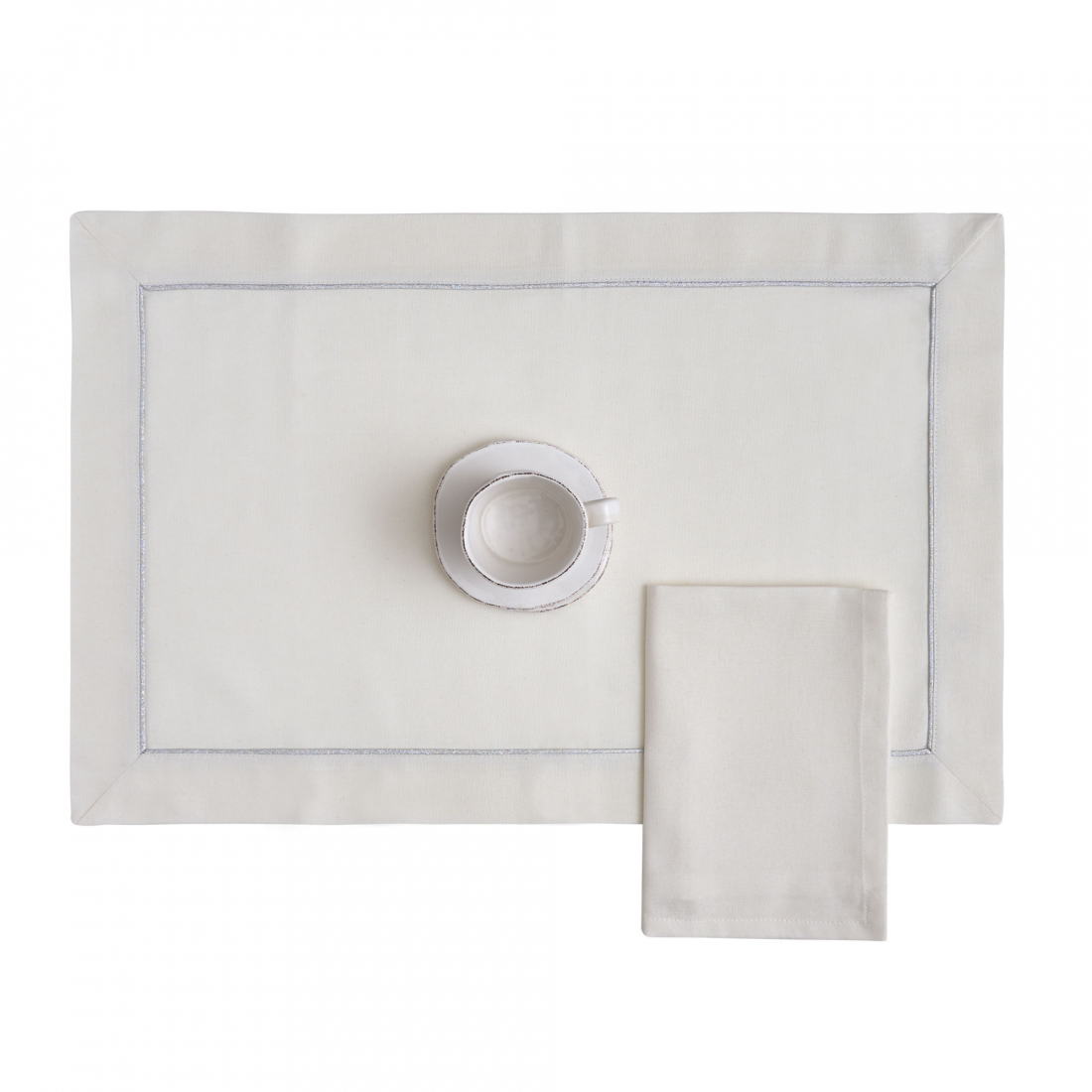 Christmas Set 2 American + 2 Napkins, Ivory/Silver
