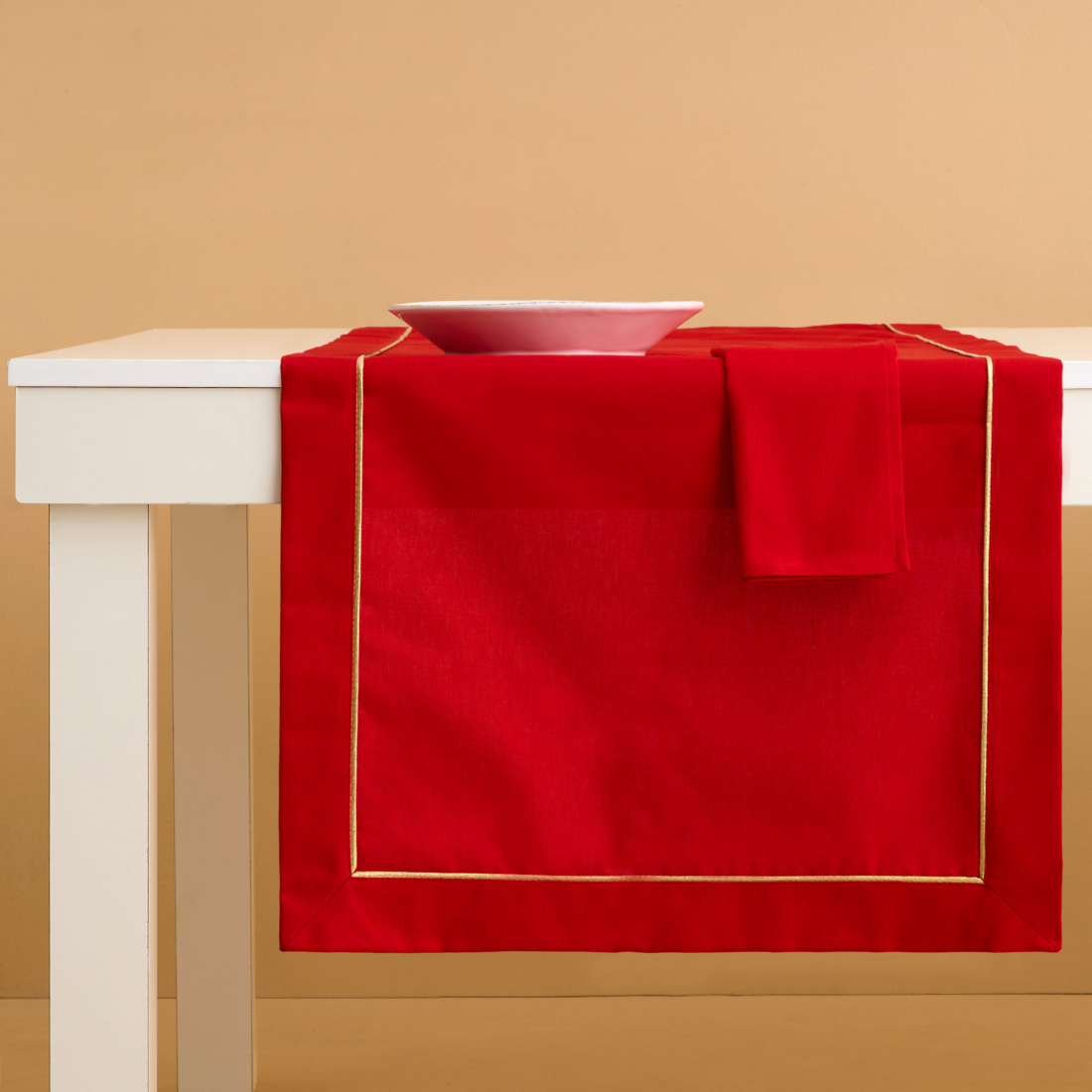 Christmas Set Runner + 2 Napkins, Red/Gold