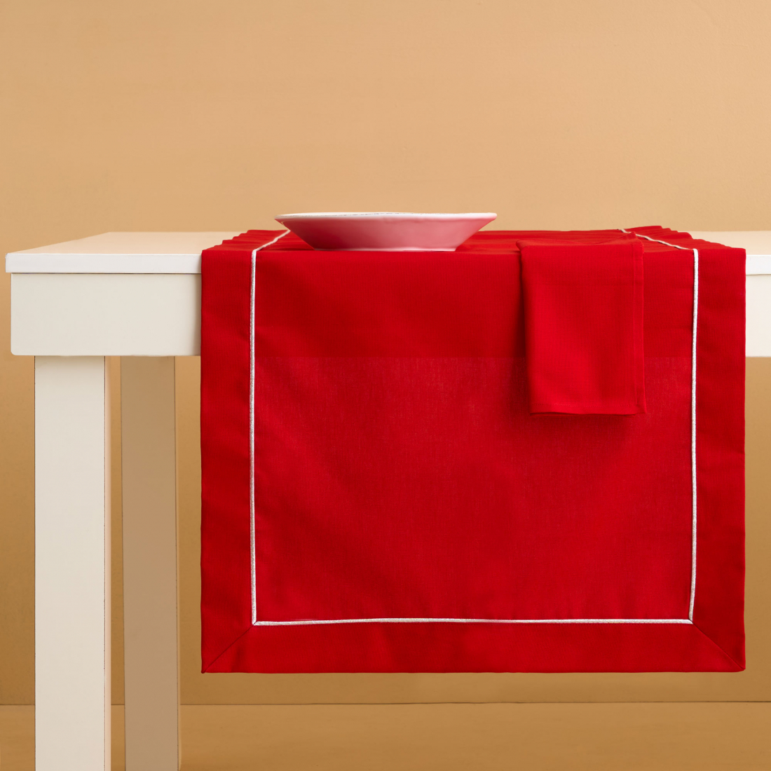 Christmas Set Runner + 2 Napkins, Red/Silver