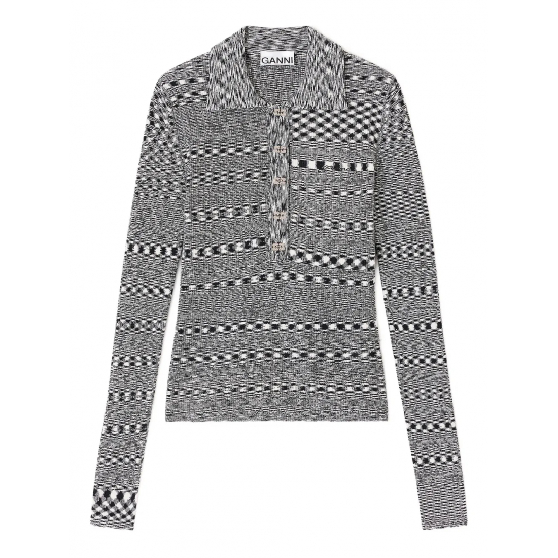 Polo manches longues 'Space-Dye Check' pour Femmes