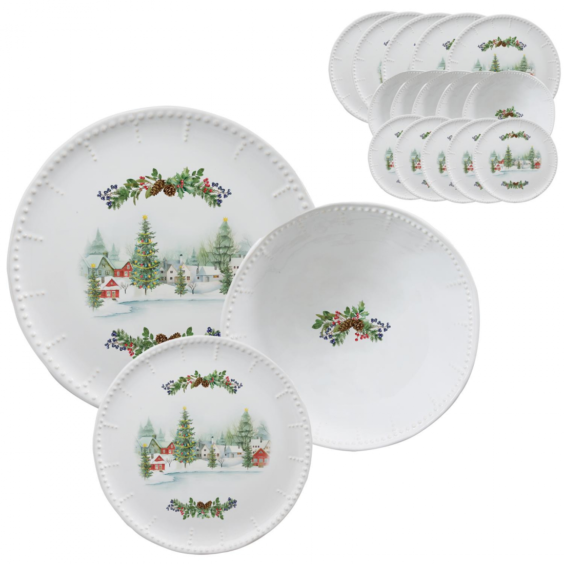 Set Of 18 Porcelain Plates (18 Pieces: 6 Appetizer Plates, 6 Dinner Plates, 6 Soup Plates) Città Delle Feste