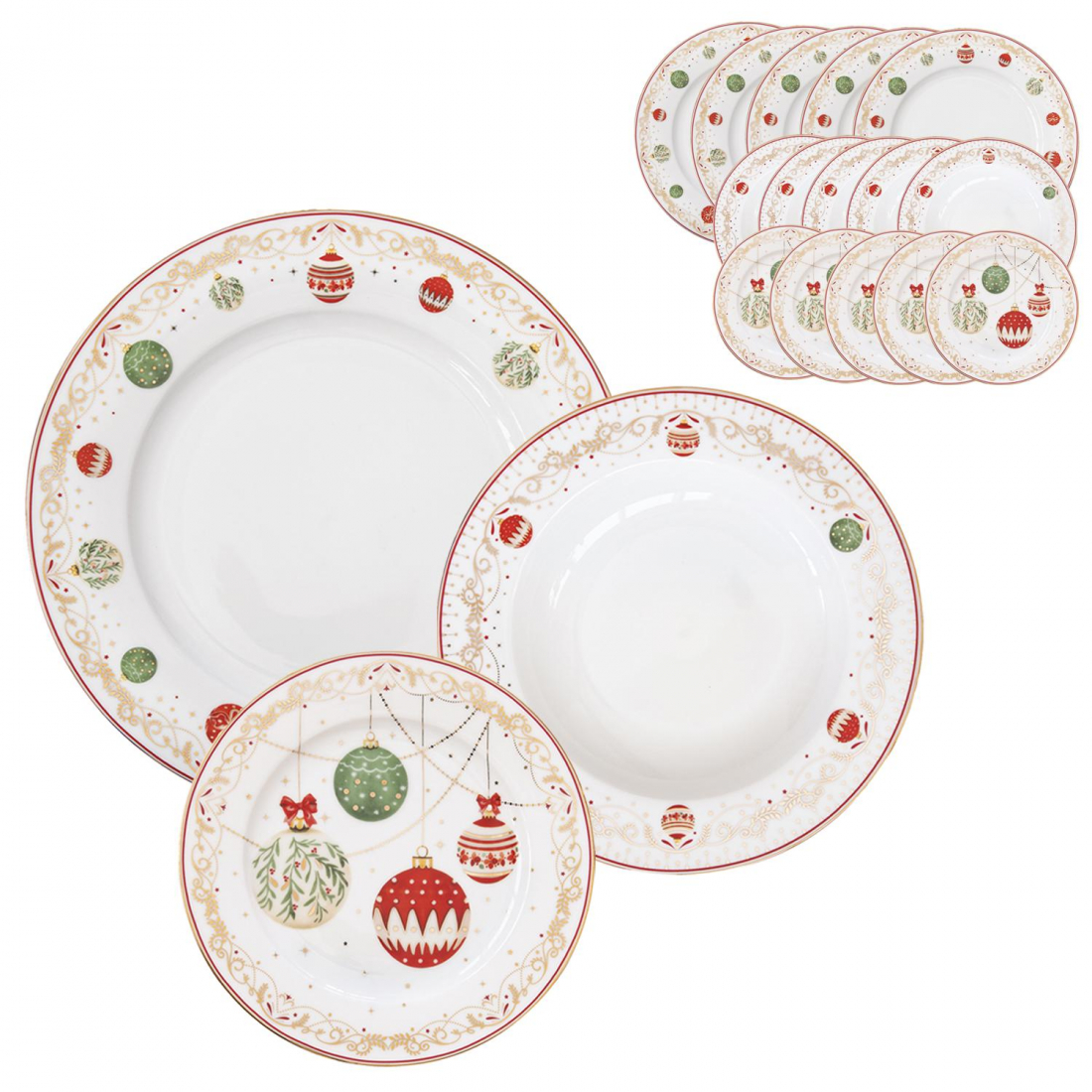 Set Of 18 Porcelain Plates (18 Pieces: 6 Appetizer Plates, 6 Dinner Plates, 6 Soup Plates) Christmas Eve