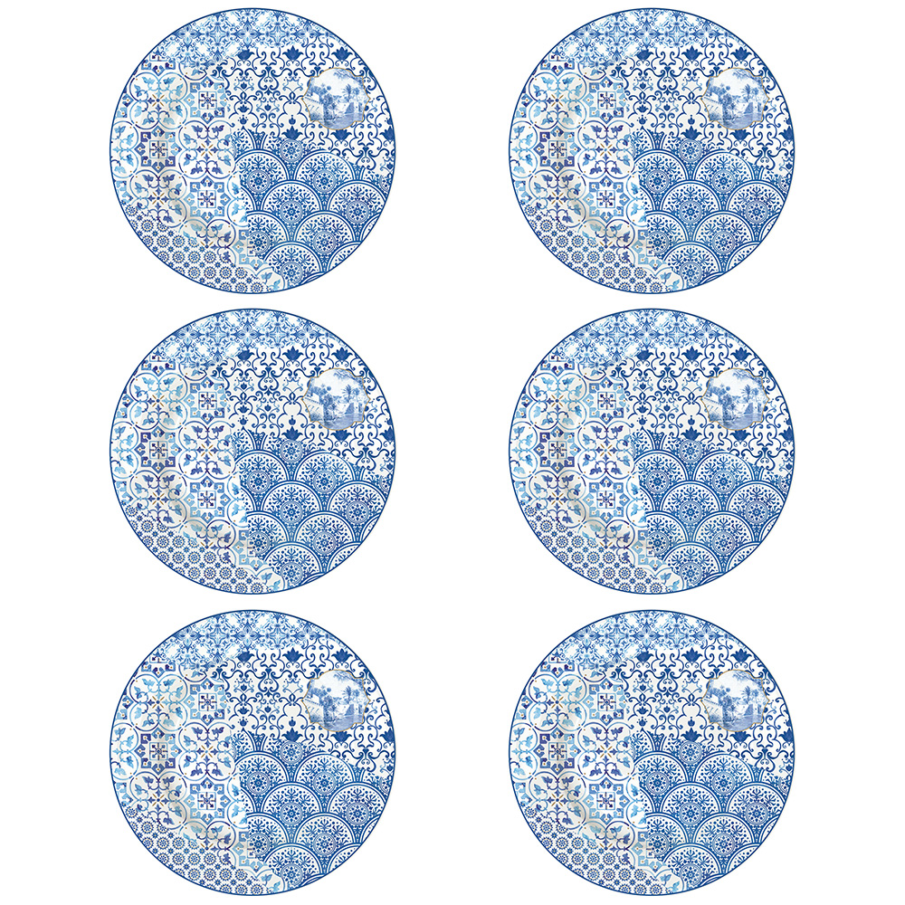 Set Mit 6 Porzellantellern, Ø 19 cm, Indigo Vers.B