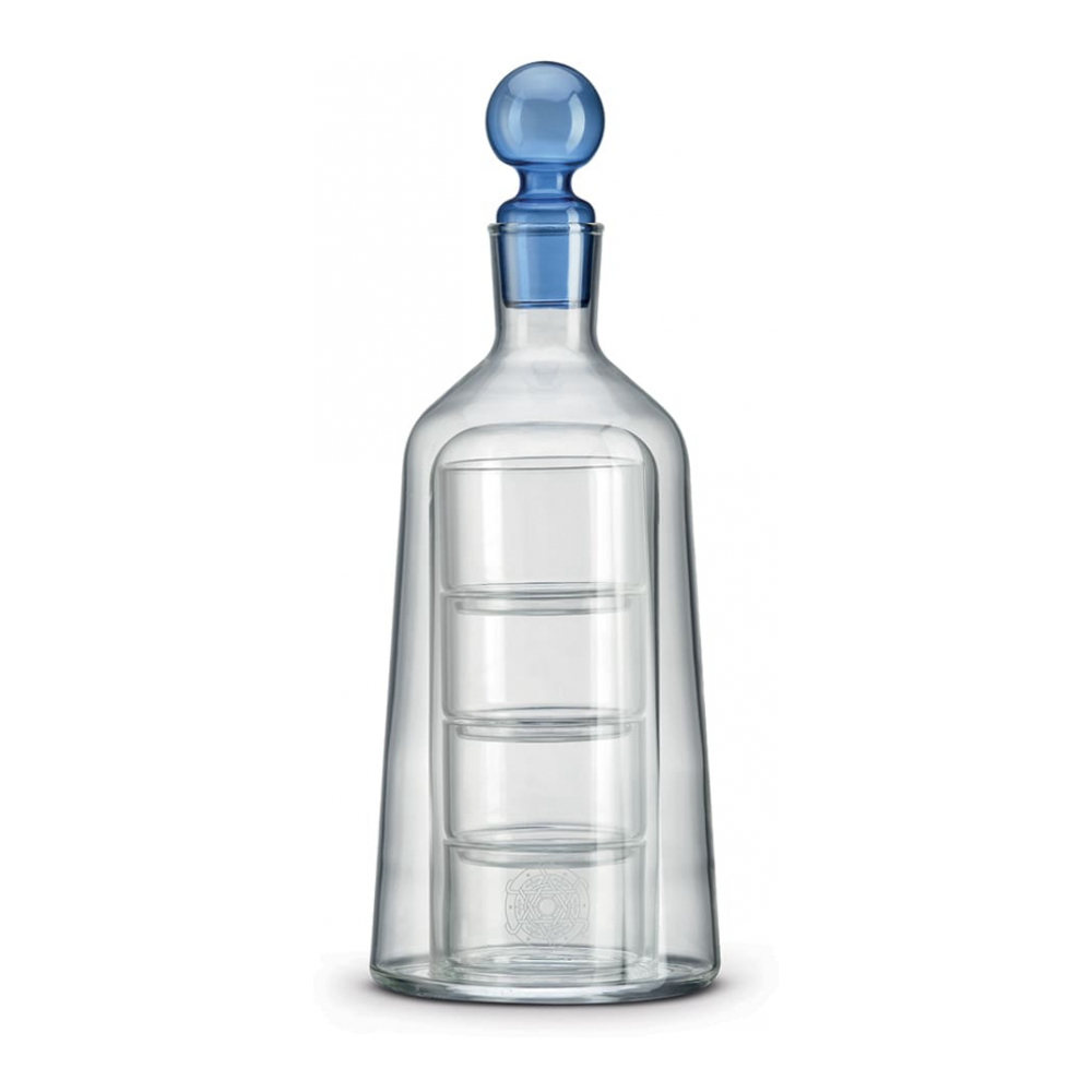 Karaffe Mit 4 Gläsern Und Blauem Stöpsel