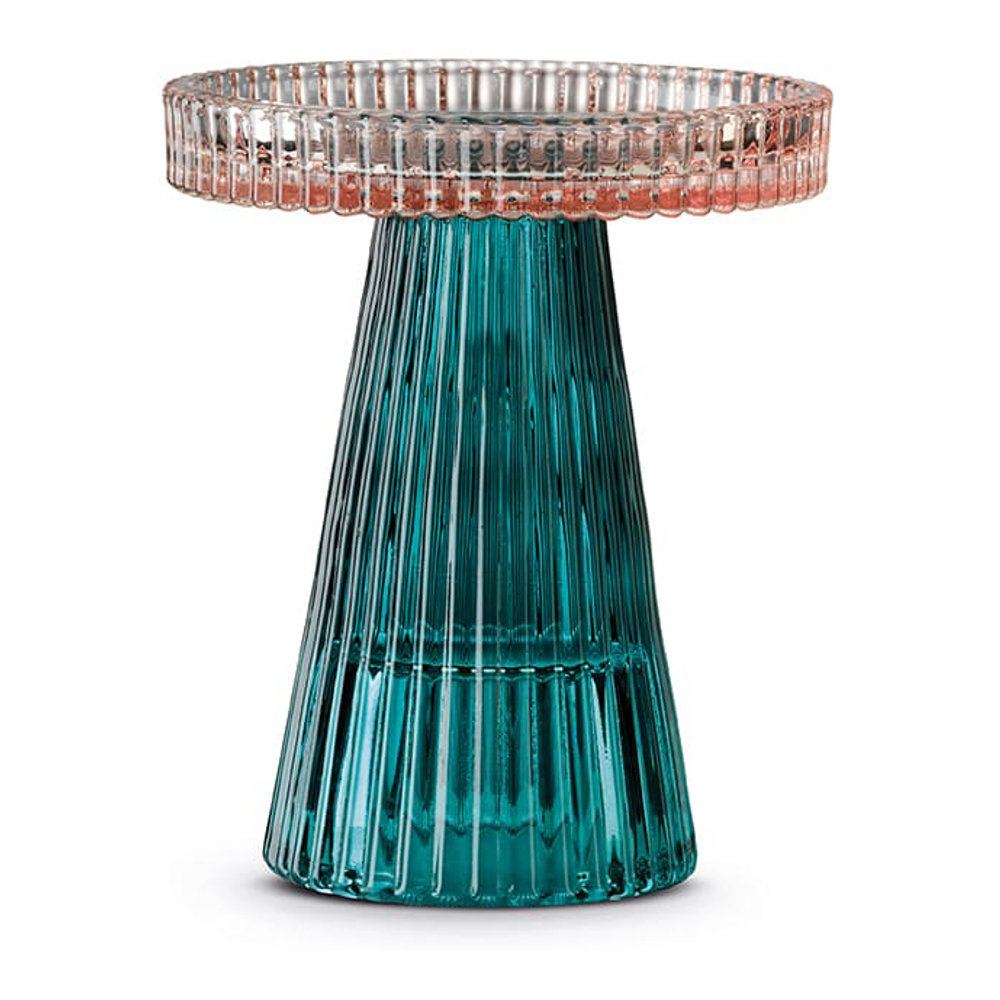 2-In-1 Two-Tone Pink/Green Glass Candle Holder/Stand