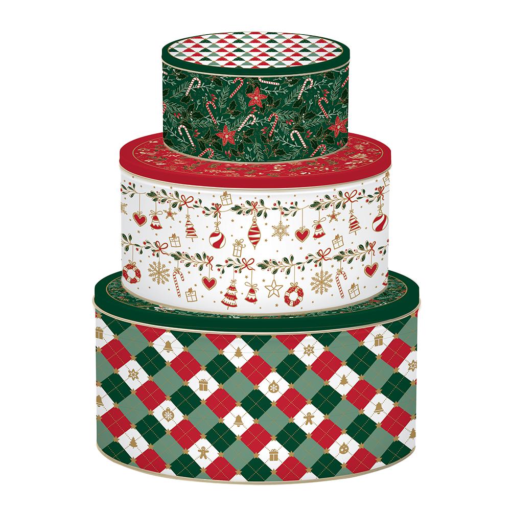 Set Of 3 Fancy Christmas Round Nesting Tins