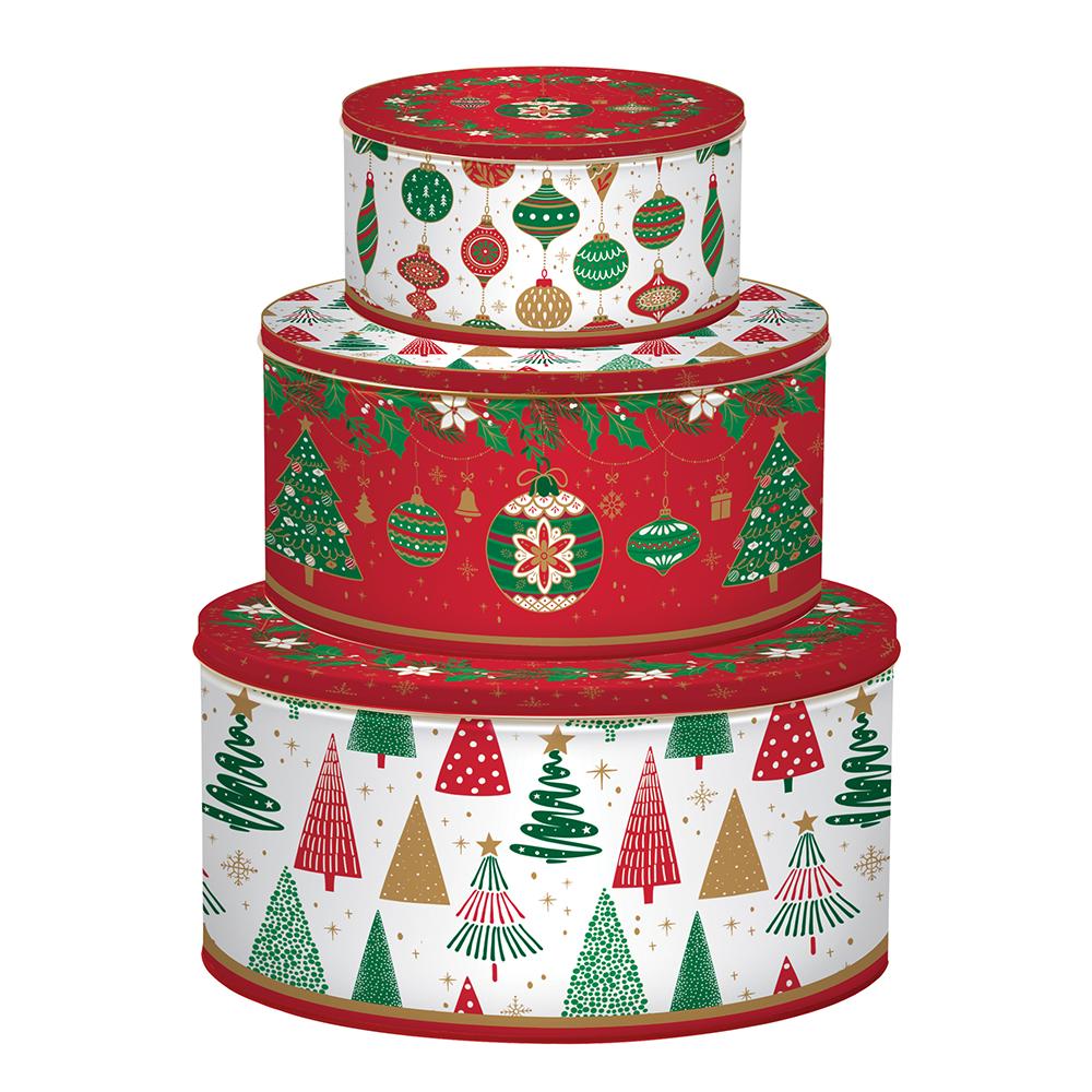 Ensemble De 3 Boîtes Rondes Emboîtables Jingle Bells