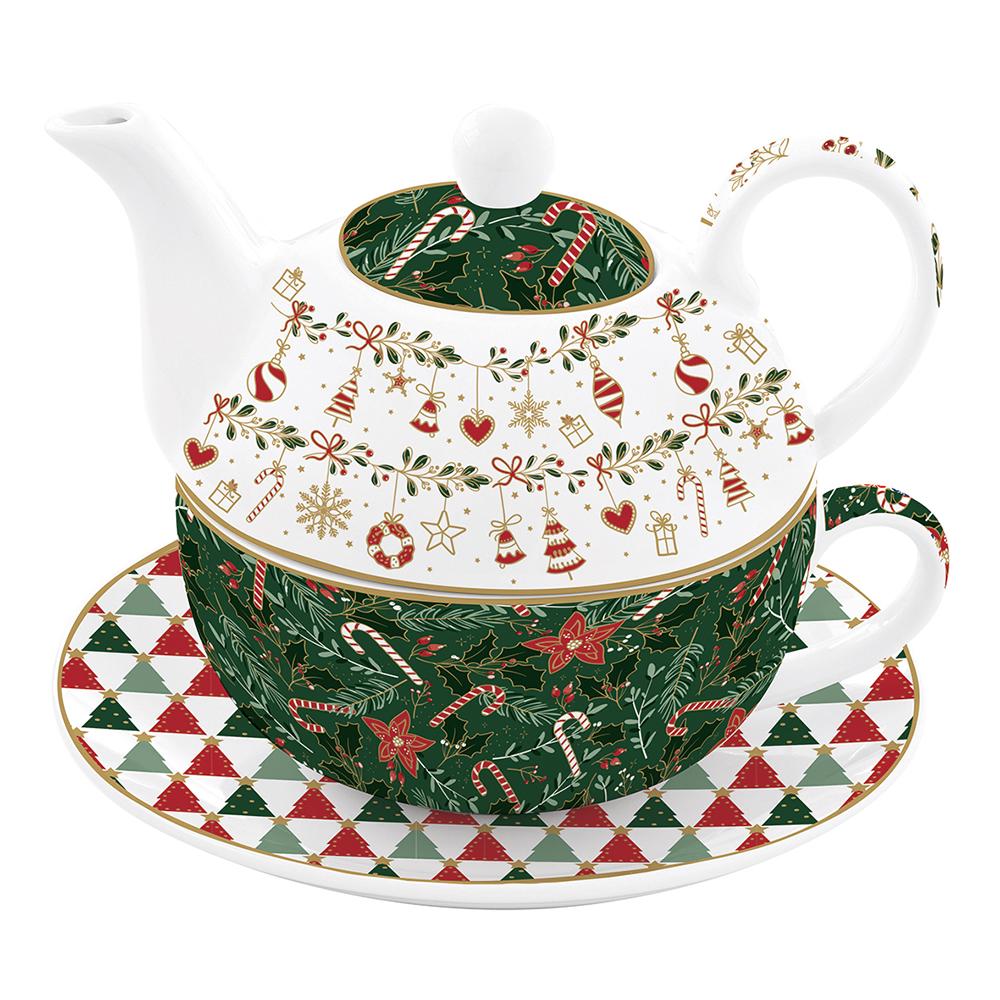 Service À Thé Individuel 350 ml En Porcelaine, Présenté Dans Un Coffret Cadeau Fancy Christmas