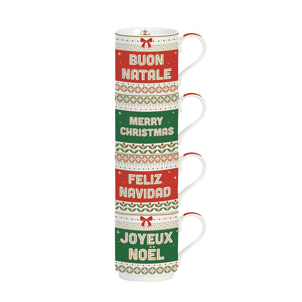 Set Of 4 Stackable Mugs Enjoy Your Christmas