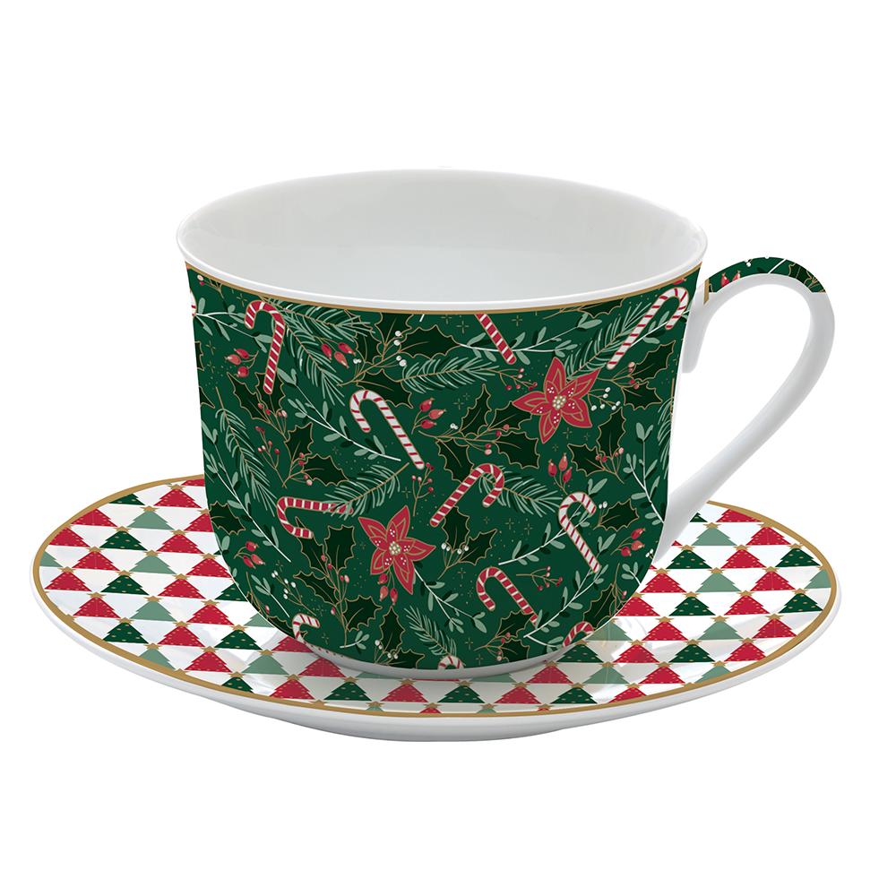 High Quality 400ml Porcelain Breakfast Cup And Saucer In Gift Box Fancy Christmas