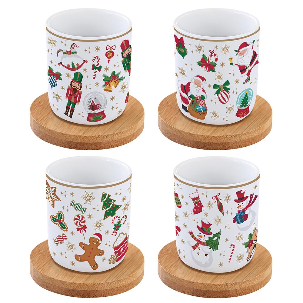 Set Mit 4 Weihnachtsfreunde-Kaffeetassen Und Untertassen
