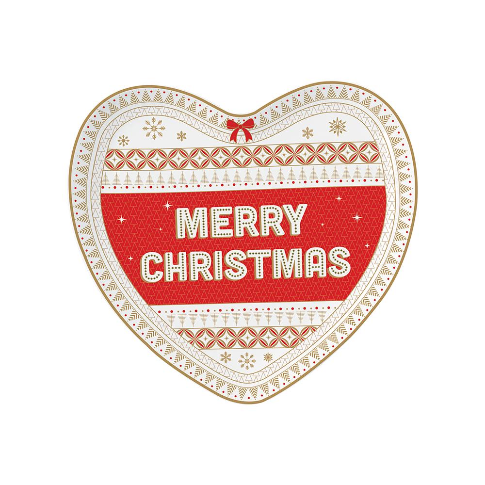 Assiette En Forme De Cœur 20x19 cm Dans Une Boîte Cadeau. Joyeux Noël !