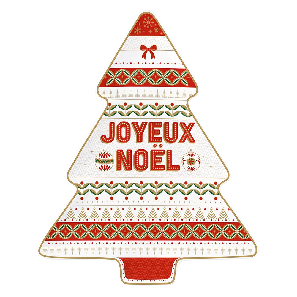 Tannenförmiger Teller 20,5 x 25,5 cm Aus Porzellan In Farbiger Schachtel. Frohe Weihnachten!