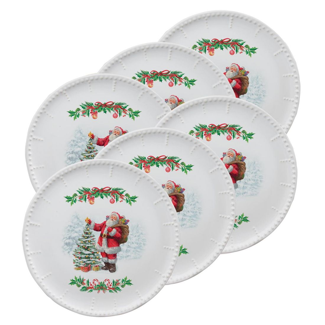 Set Mit 6 Flachen Keramiktellern Ø 26,5 cm Natale Incantato