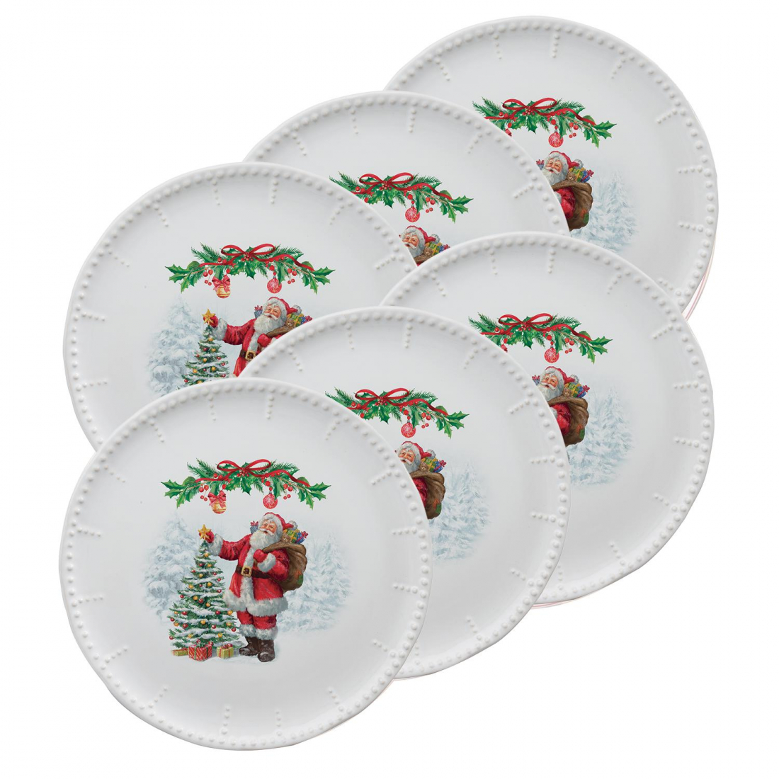 Set Mit 6 Vorspeisen-/Desserttellern Aus Keramik, Ø 20 cm, Natale Incantato