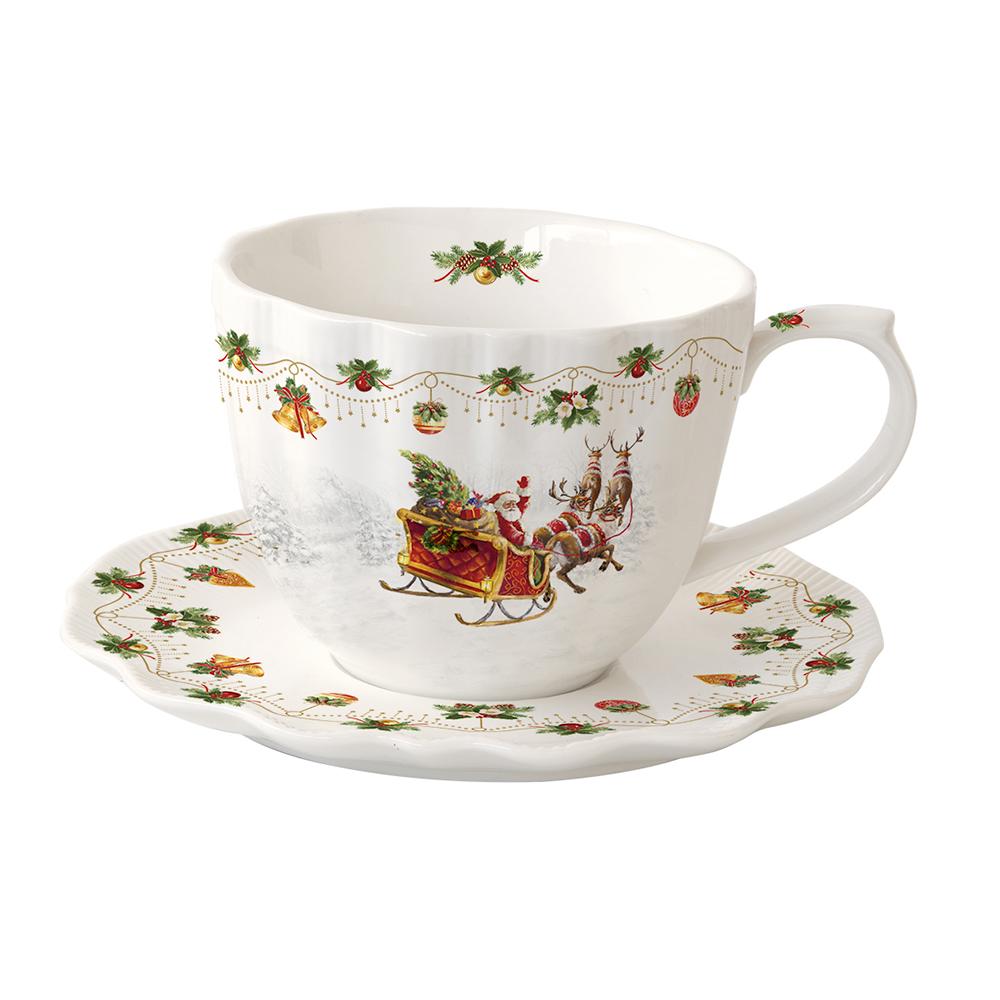 320-ml-Porzellan-Teetasse Mit Untertasse In Einer Nostalgischen Weihnachtsverpackung