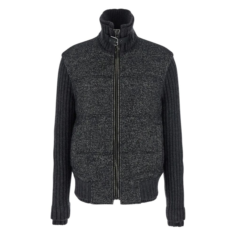 Blouson bomber 'Herringbone-Pattern Ribbed-Knit' pour Hommes