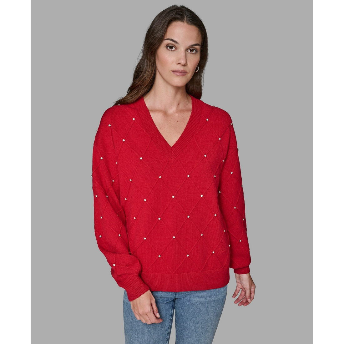 Women's 'V-Neck Diamond Pattern' Sweater