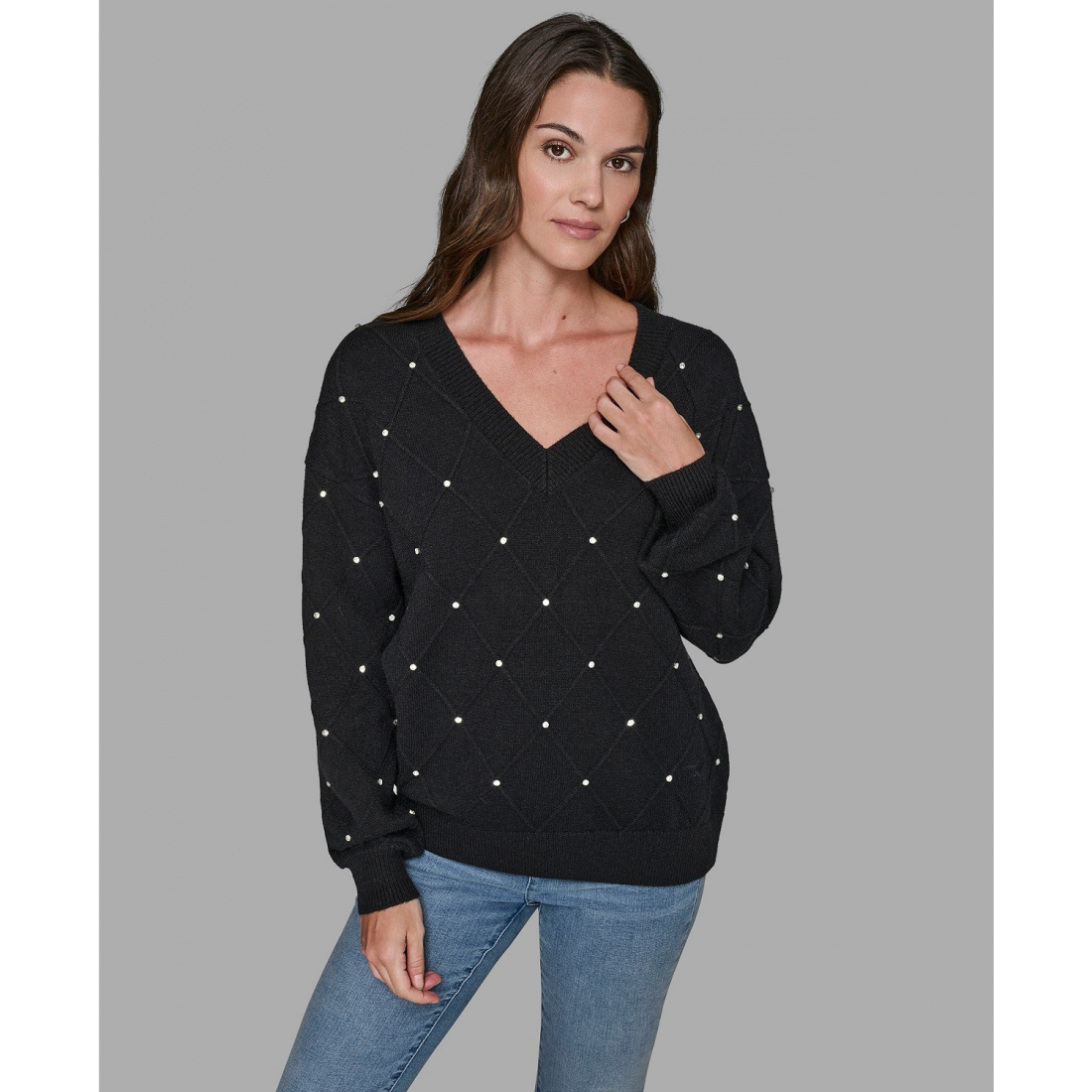 Pull 'V-Neck Diamond Pattern' pour Femmes