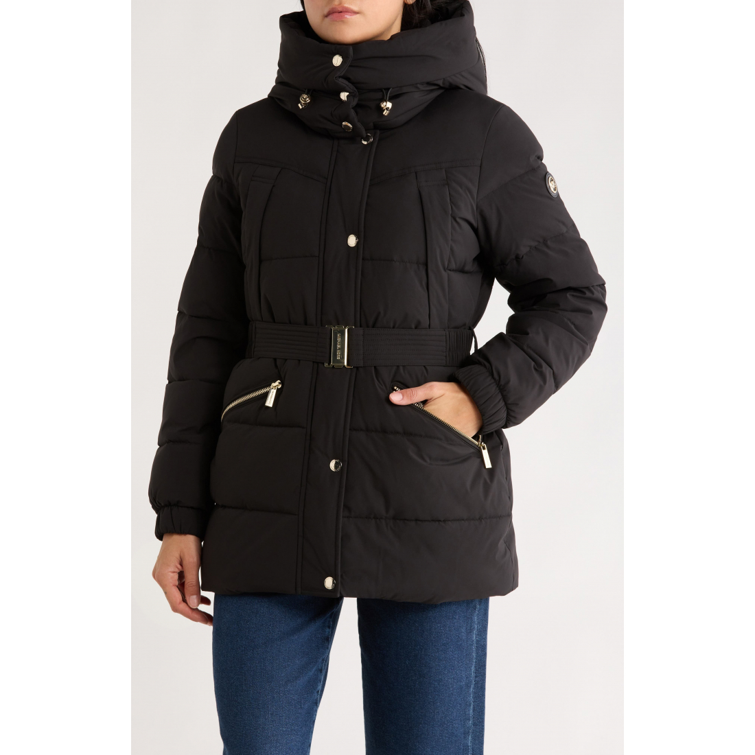 Manteau matelassé 'Belted Channel Quilted Hooded' pour Femmes