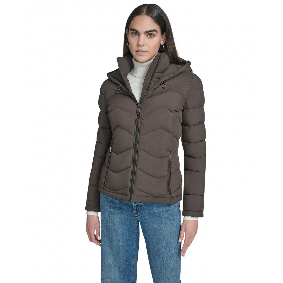'Short Zip-Up Hooded' Puffermantel für Damen