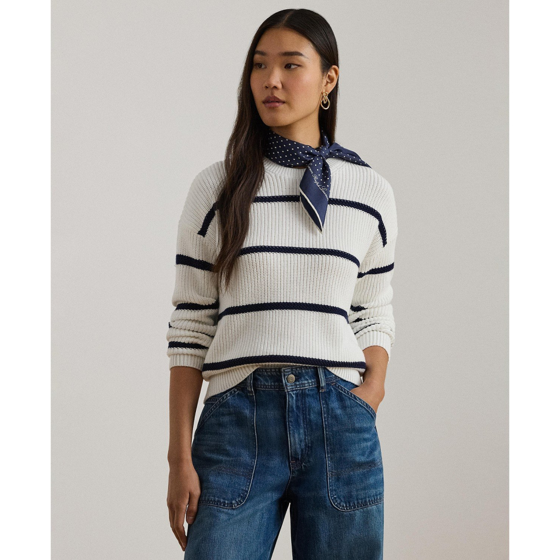 Women's 'Striped Rib-Knit Cotton Crewneck Sweater'