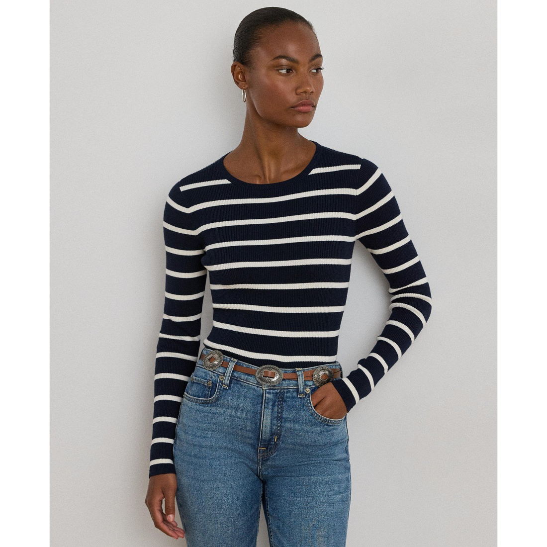 'Striped Rib-Knit Crewneck Sweater' pour Femmes