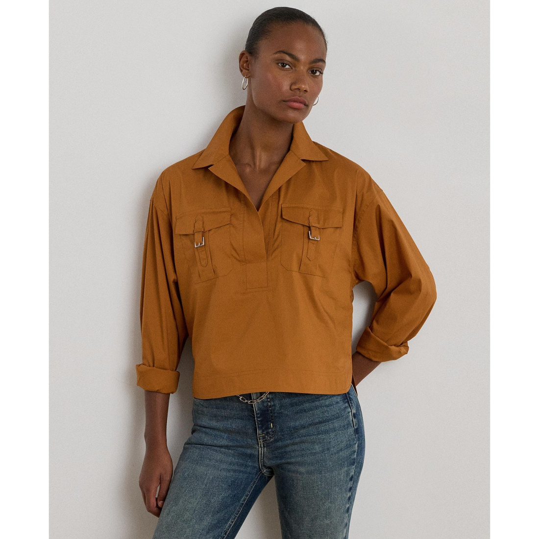 'Buckle-Trim Cotton-Blend Shirt' pour Femmes