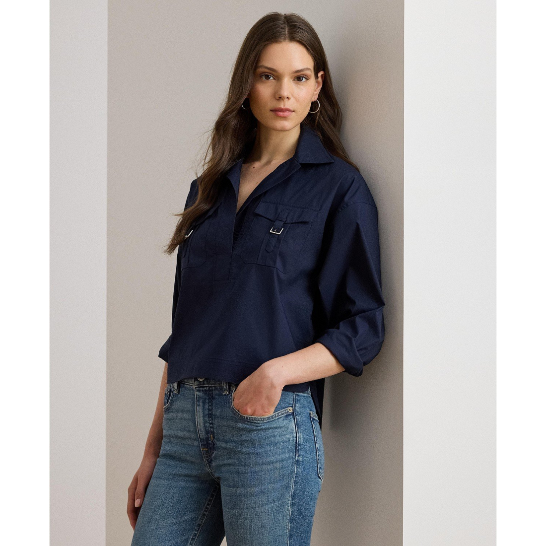 'Buckle-Trim Cotton-Blend Shirt' pour Femmes