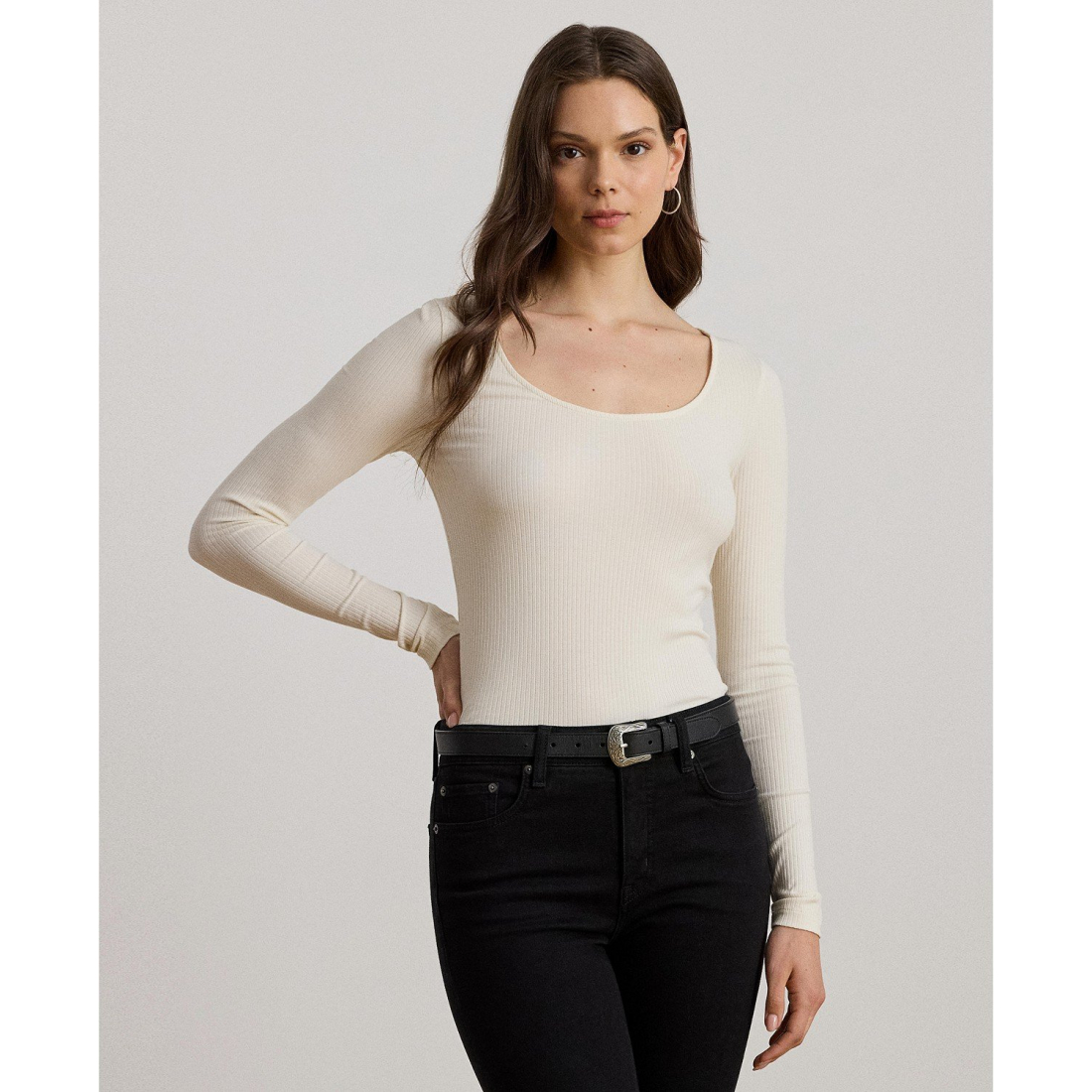 'Rib-Knit Long-Sleeve Scoopneck Tee' pour Femmes
