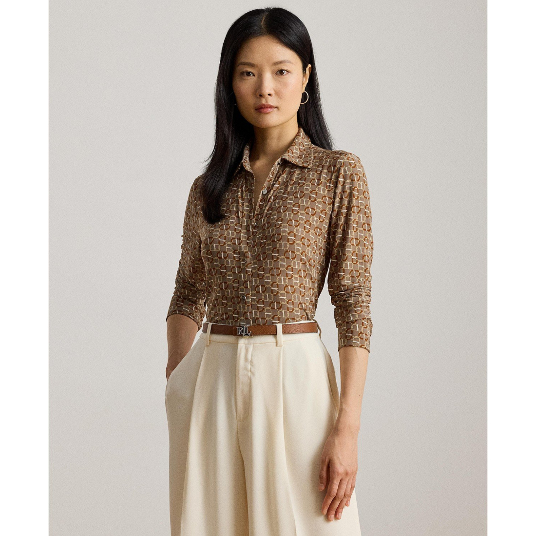 'Slim-Fit Geo-Print Jersey Shirt' pour Femmes