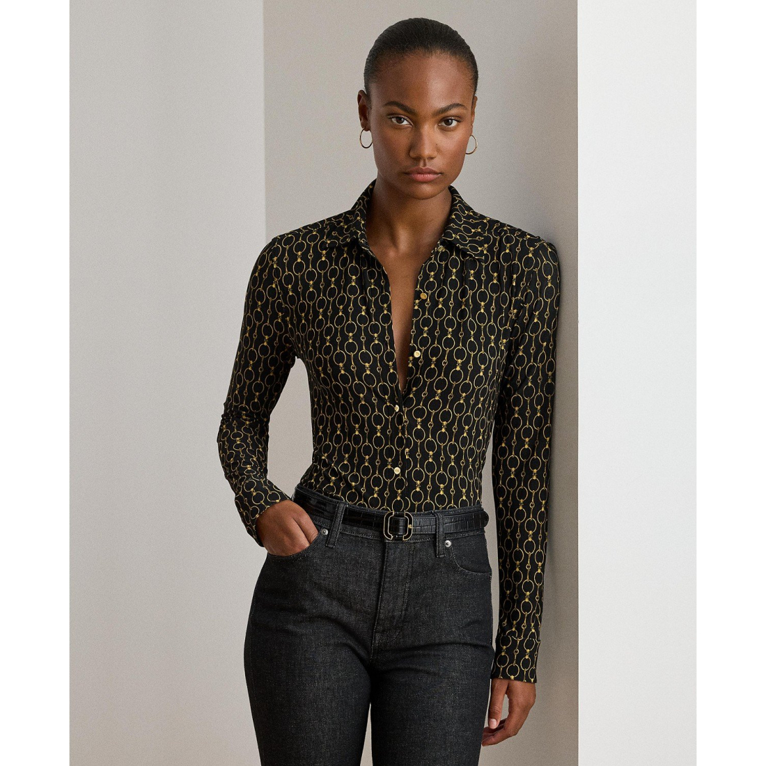 'Slim Fit Chain-Print Shirt' pour Femmes