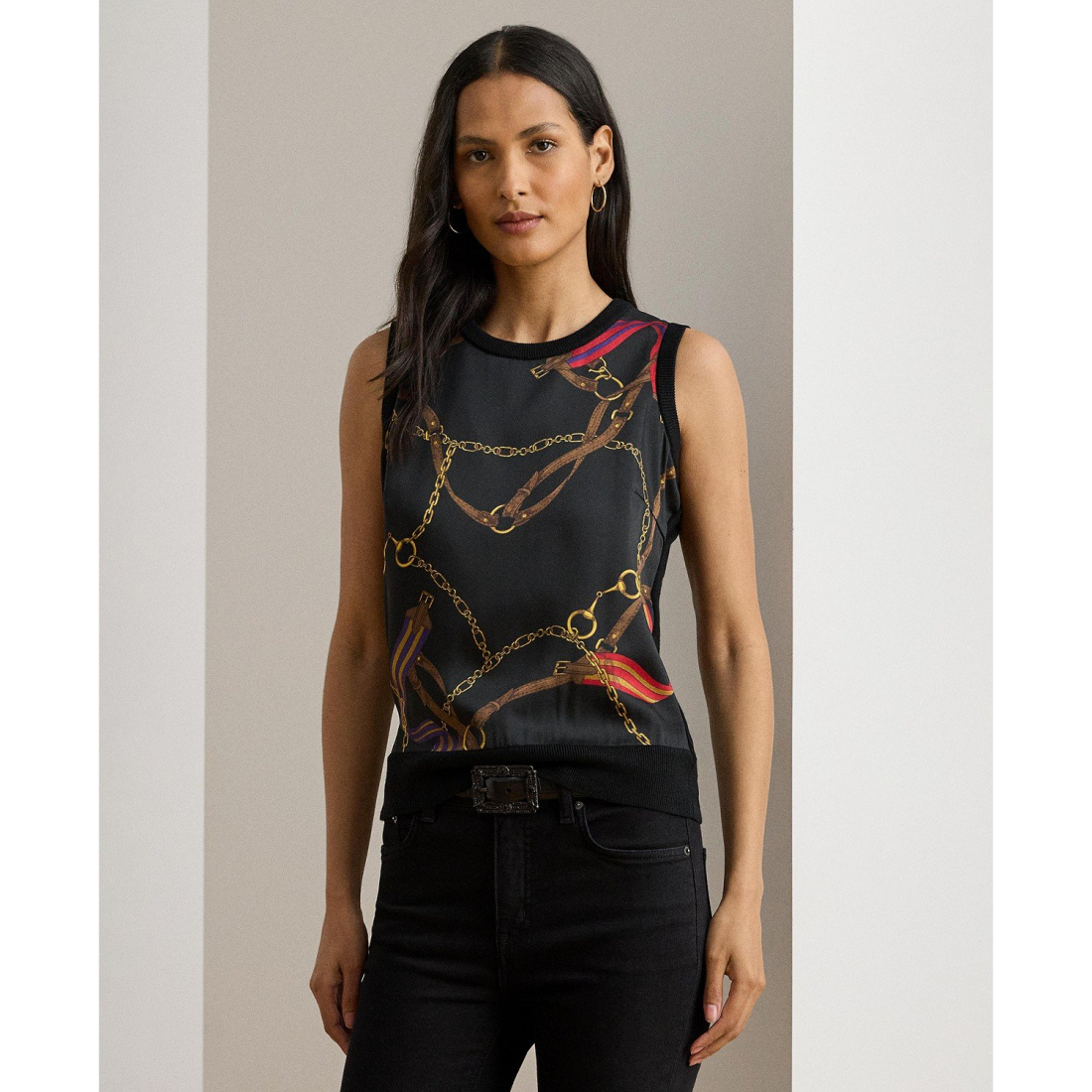 'Belting-Print Sleeveless Sweater Top' pour Femmes