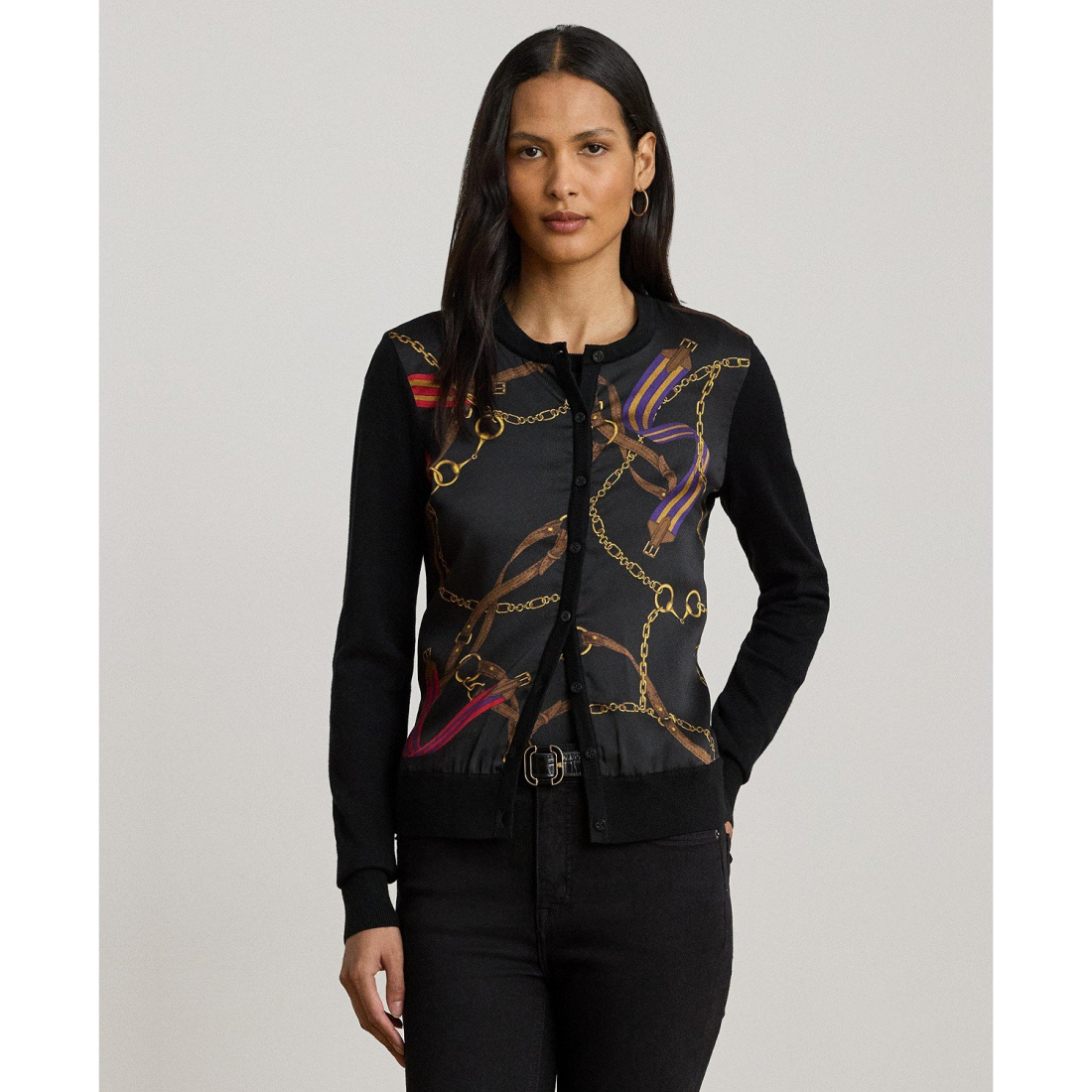 'Belting-Print Long Sleeve Cardigan' pour Femmes