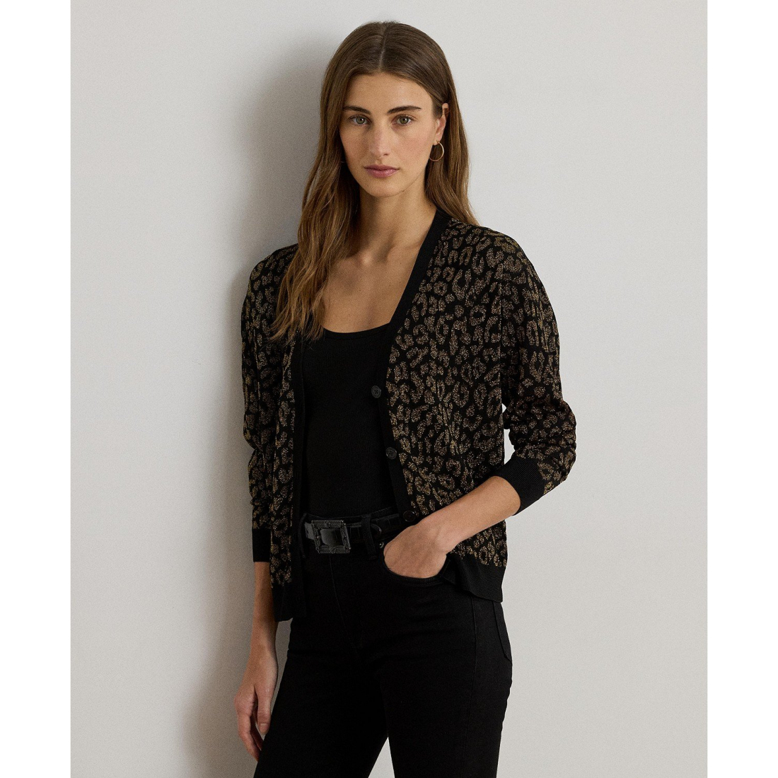 Women's 'Metallic Ocelot Long Sleeve Cardigan'