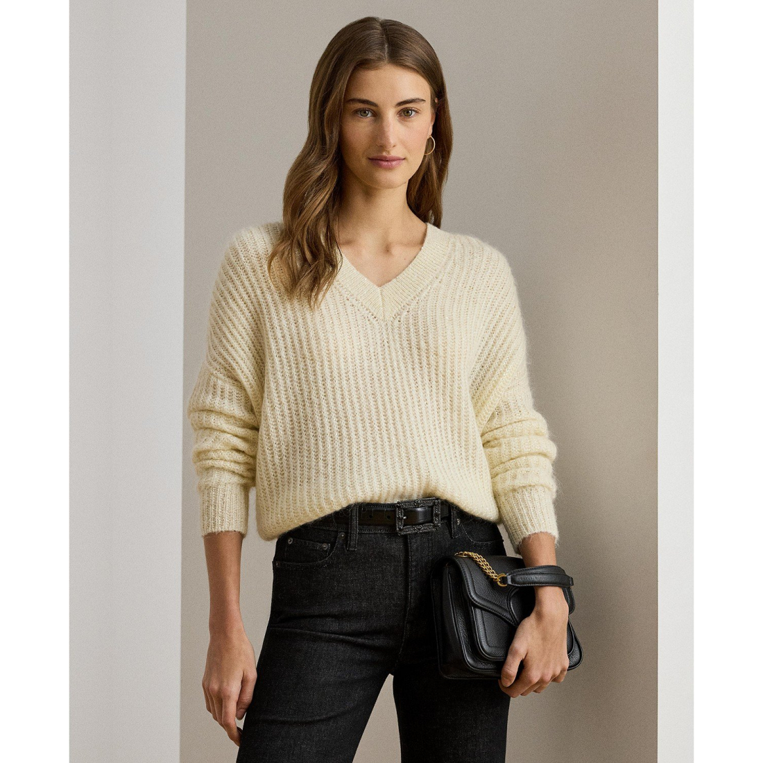 'Sequined Rib-Knit V-Neck Sweater' pour Femmes