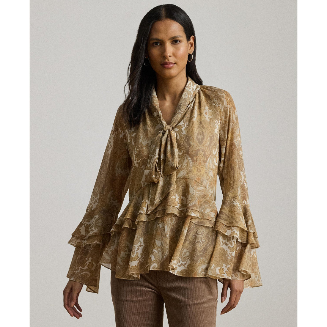 Women's 'Paisley Ruffle-Trim Tie-Neck Blouse'