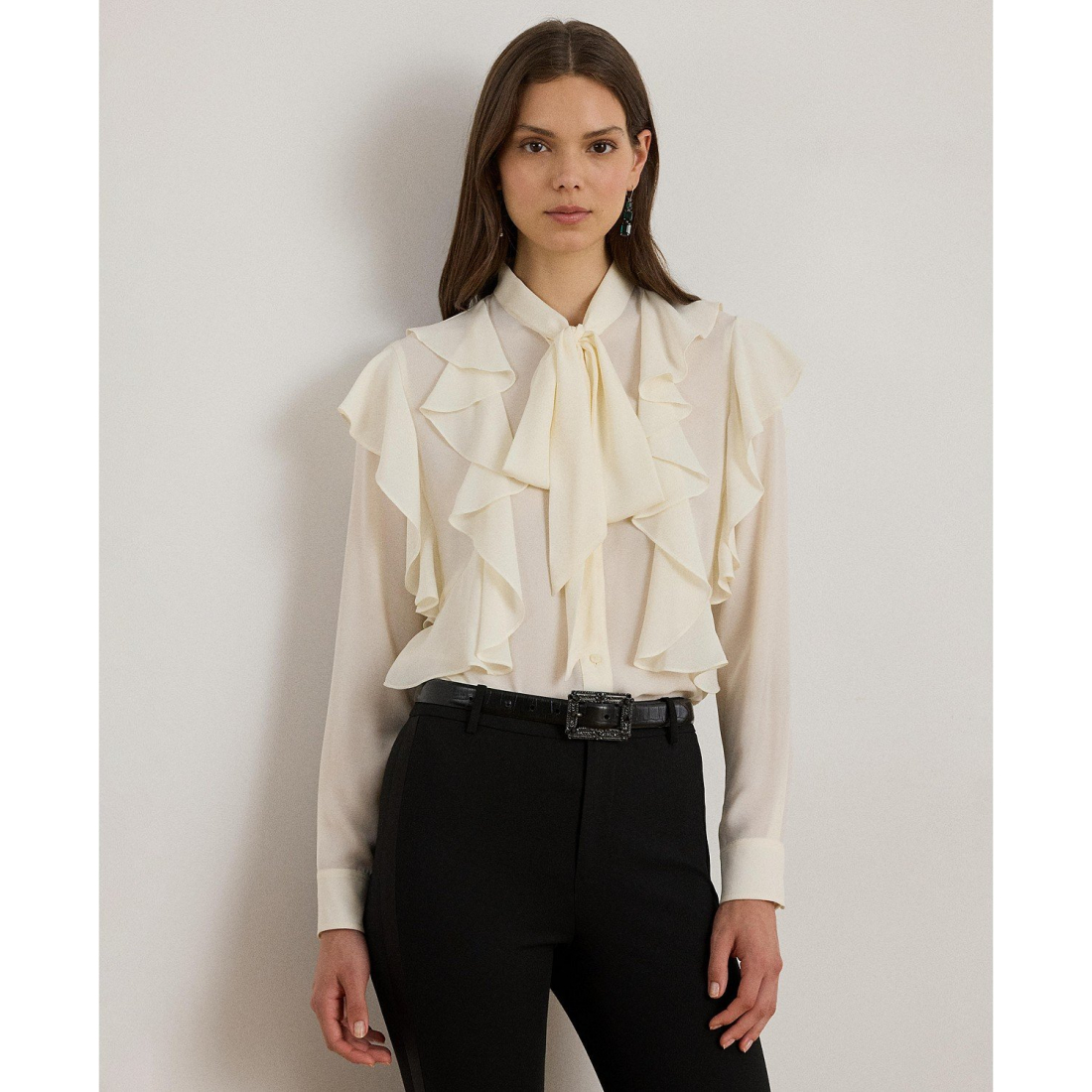'Ruffle Detail Tie-Neck Blouse' pour Femmes