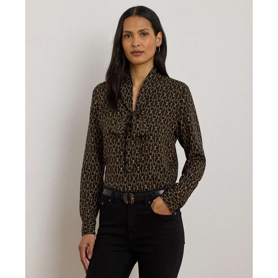 'Chain-Print Tie-Neck Blouse' pour Femmes